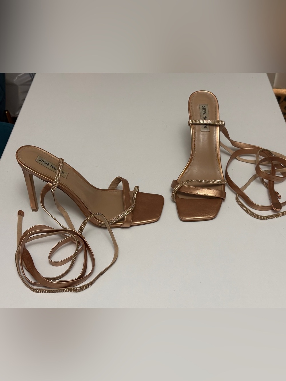 Steve Madden Metallic Rose Strappy Lace-Up Heels